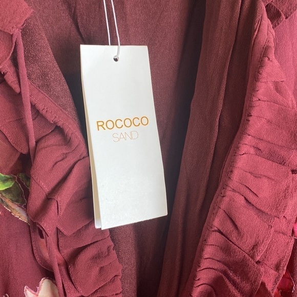 ROCOCO SAND Claret Silk Floral Patch Embroidered Dress Wedding Guest - Picture 12 of 14